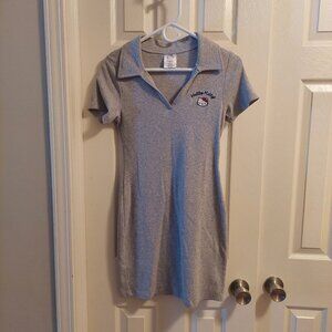 Hello Kitty Sanrio Grey Polo Dress Embroidered Babydoll Summer Ribbed Sz Medium